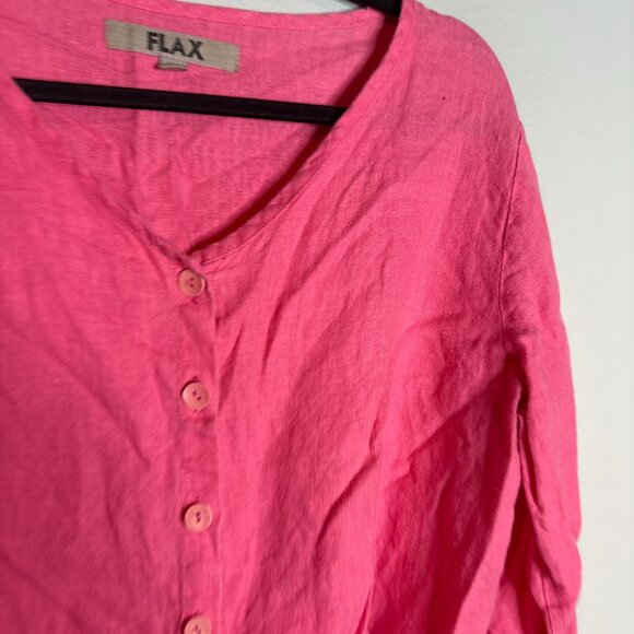 Flax pink linen cropped button down top - Picture 2 of 5